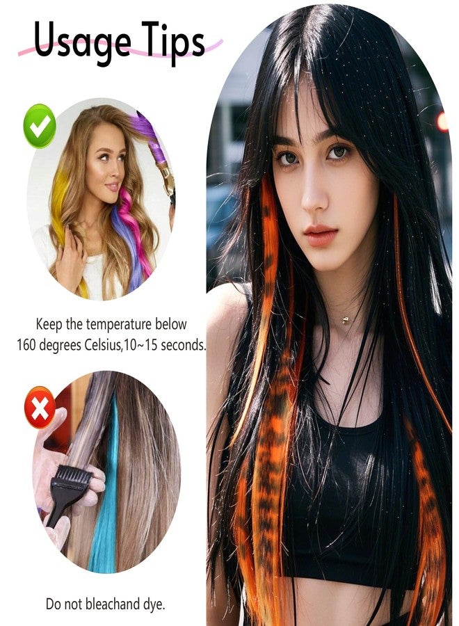 EXTACIO 10pcs/pack Scene Hair Extensions Synthetic Clip in Leopard print Hair piece 18inch Long Straight Colorful striped Hairpieces Halloween Party Cosplay Y2K Use for Women - Image 4